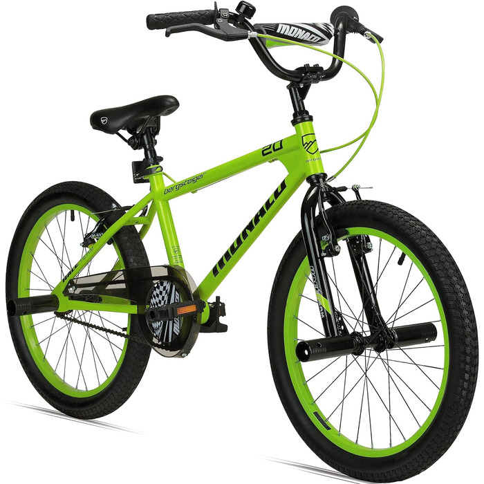 Дитячий велосипед BMX Bergsteiger Monaco 20 дюймів, фрістайл, 6-9 років, 4 сталеві пеги, захист ланцюга, вільний хід, зелений