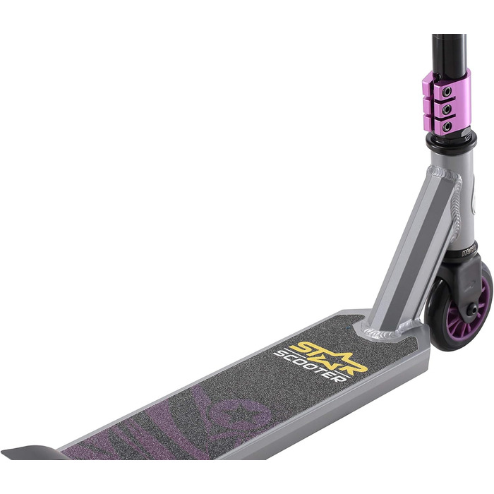 Трюковий самокат STAR SCOOTER для дітей від 7 років та дорослих, до 100 кг, 100 мм, алюмінієвий, сірий і фіолетовий, для початківців