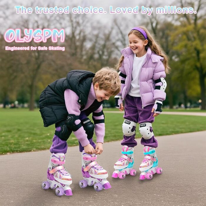 Роликові ковзани для дівчаток та дітей, 4 розміри, регульовані, з 8 світлодіодними колесами, рожеві