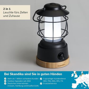 LED-лампа Skandika Kiruna Jord | Ретро кемпінгова лампа з Powerbank, регульована яскравість, бездротова, USB, тепле та холодне біле світло, сталеве підстав'я, 200 годин роботи | Настільна та підвісна лампа