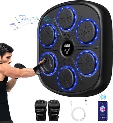 Музична бокс-машина для дорослих і дітей, Bluetooth, з LED підсвічуванням, боксерськими рукавичками, 9 режимами швидкості та лічильником ударів, електронний тренажер для боксу