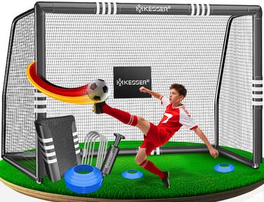 Ворота для футболу KESSER® для саду: міцні, для тренувань на вулиці, стійкі до УФ, з м'ячиком, насосом та аксесуарами для дітей та дорослих, 180 см, чорний