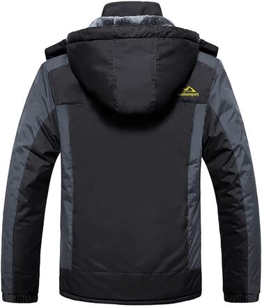 Зимова куртка KEFITEVD для чоловіків, водонепроникна, тепла, з підкладкою, для катання на лижах, зимова, спортивна, вітронепроникна, дихаюча, знімний капюшон (S, чорно-сіра)