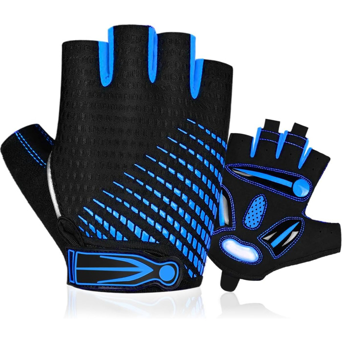Велосипедні рукавички без пальців з гелевою підкладкою для жінок та чоловіків, дихаючі, неслизькі, для шосе, MTB, тренувань, фітнесу, синього кольору, розмір M