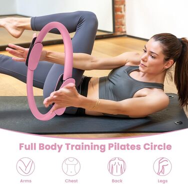 Набір для пілатесу AOOSA: кільце Magic Circle 38 см, 6 шт. (4 шт. рожевий, 2 шт. фіолетовий) для йоги, фітнесу та реабілітації