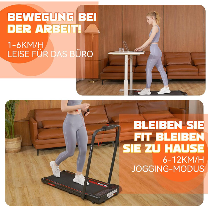 Біговий тренажер RAOO MIN для дому, 1-12 км/год, двигун 2.25HP, складаний біговий килимок 2 в 1 з пультом ДУ/LED-дисплеєм, підставка для телефону. Чорний