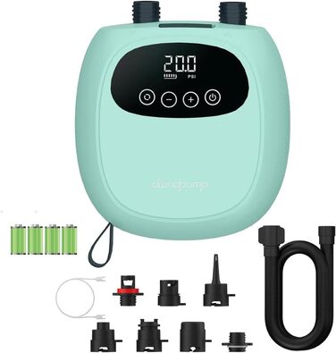 Електричний насос для SUP дошки DWNDPUMP 20PSI з акумулятором, для каяків та SUP, з 7 насадками, зелений