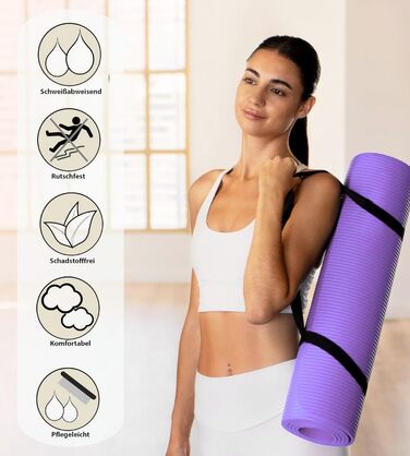 Килимок для йоги 60x185 см – фіолетовий, нековзний, товстий. Килимок для фітнесу, спорту, тренувань, залу.