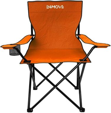 Складний стілець 24MOVE® для кемпінгу, риболовлі та відпочинку на природі з підстаканником. Зручний, компактний, з поліестеру, оранжевого кольору.