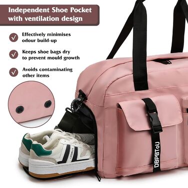 Спортивна сумка для жінок та чоловіків з відділенням для взуття та вологих речей, водонепроникна сумка-вікенд для тренувань, залу, плавання та сауни (рожева)