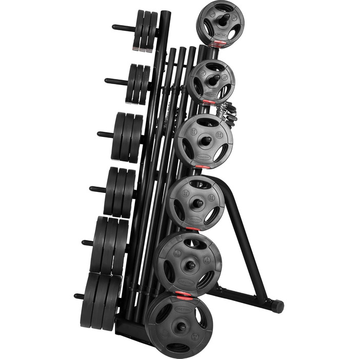 Стійка для гантелей GORILLA SPORTS, сталева, чорна, 70x80x170 см, до 300 кг — стійка для гантелей, дисків, штанги