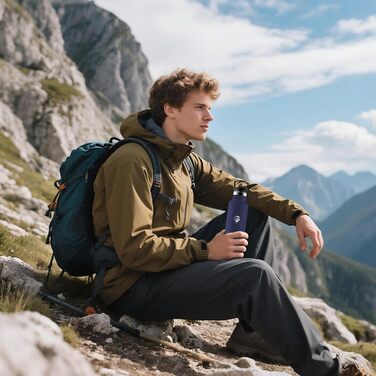 Термос-пляшка 1000 мл, не містить BPA, з нержавіючої сталі, з подвійними стінками, ізольована, для води, з трубочкою, для газованих напоїв, темно-синій