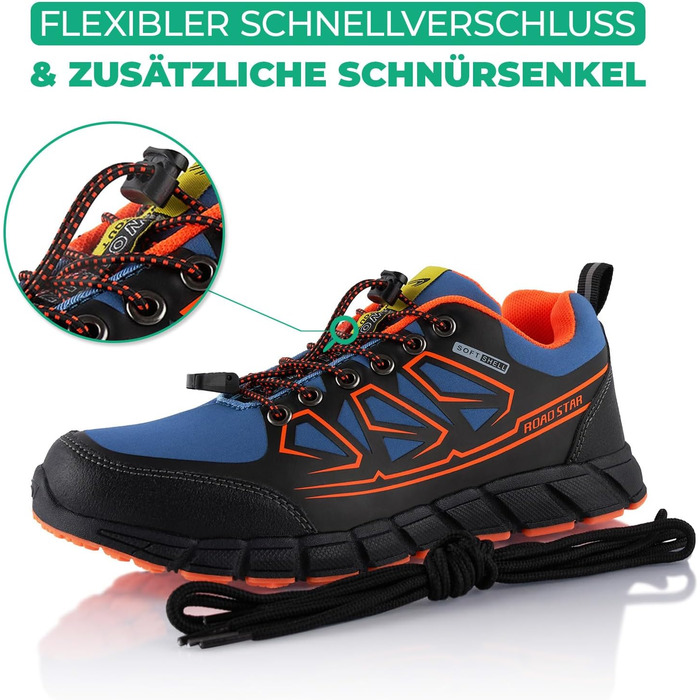 Черевики для трекінгу та трейлраннінгу Softshell для жінок та чоловіків. Синьо-зелені черевики для піших прогулянок та бігу по пересіченій місцевості (41 EU, Синьо-оранжевий)