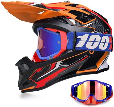 Мотошолом YASE Cross для мотокросу/ендуро/даунхілу, повний захист обличчя, для мопеда/ATV/MTB (чорний/помаранчевий/червоний, L (56-57 см))