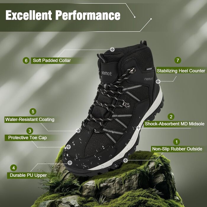 Черевики для трекінгу жіночі, туристичні черевики, трекінгові черевики, черевики для хайкінгу, чорні, 40 EU