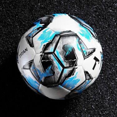М'яч для футболу T1TAN Gr. 5 для клубів - ігровий + тренувальний м'яч для чоловіків та жінок, розмір 5 - термозв'язаний, безшовний, синій, чорний, білий