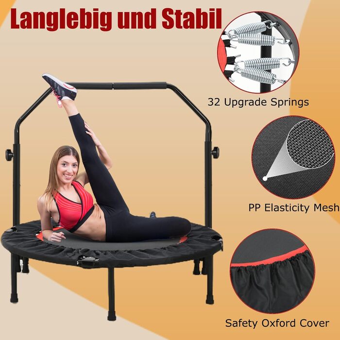 Трамплін для фітнесу LIFERUN Ø101 см, вантажопідйомність 150 кг, з 3 регульованими рівнями ручок, червоний