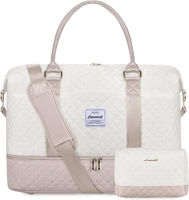 Спортивна сумка LOVEVOOK для жінок з відділенням для взуття, ручна поклажа, сумка для подорожей, вікенд, дуфл, сумка для подорожей, ручна поклажа, клінічна сумка, набір для пологів, для спортзалу, пляжу, сауни, кемпінгу, XL, 2 шт., Бежевий, Ніжний рожевий