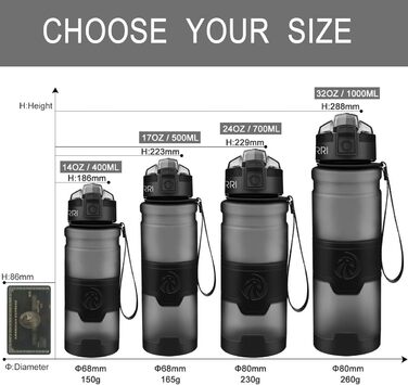Спортивна пляшка ZORRI 700 мл, 1 л, 500 мл, 400 мл - BPA Free, для води, з содовою, без витоку, еко-пляшка для дітей, школи, спортзалу, фітнесу, велосипеда, сіра
