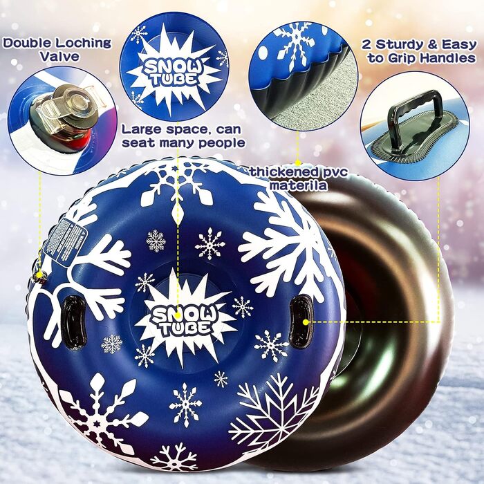 Надувний сніговий санки-труба Frostschutz з ручками, 119 см. Ідеально для зимових розваг дітей та дорослих.