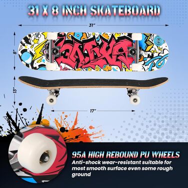 Скейтборд ANYFUN Pro Complete 31x8'' Кленовий, для початківців, підлітків та дорослих (Candy)