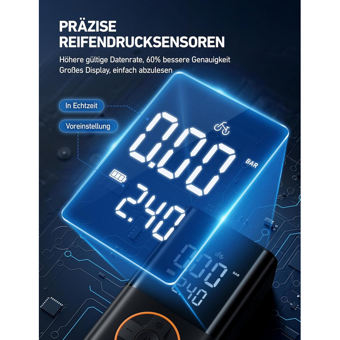 AstroAI Бездротова електрична повітряна помпа, портативна акумуляторна помпа для велосипеда з LED-ліхтариком, для велосипеда, електробіка, авто, мотоцикла, м'ячів (чорний)