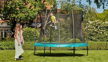 Трамплін Salta Comfort Edition (різні діаметри) – ⌀183/213/251/305/366/396/427cm – Сертифікований TÜV – Кольори: зелений/рожевий – Круглий, для вулиці, з комплектом: мат, сітка, пружини, захисний бордюр