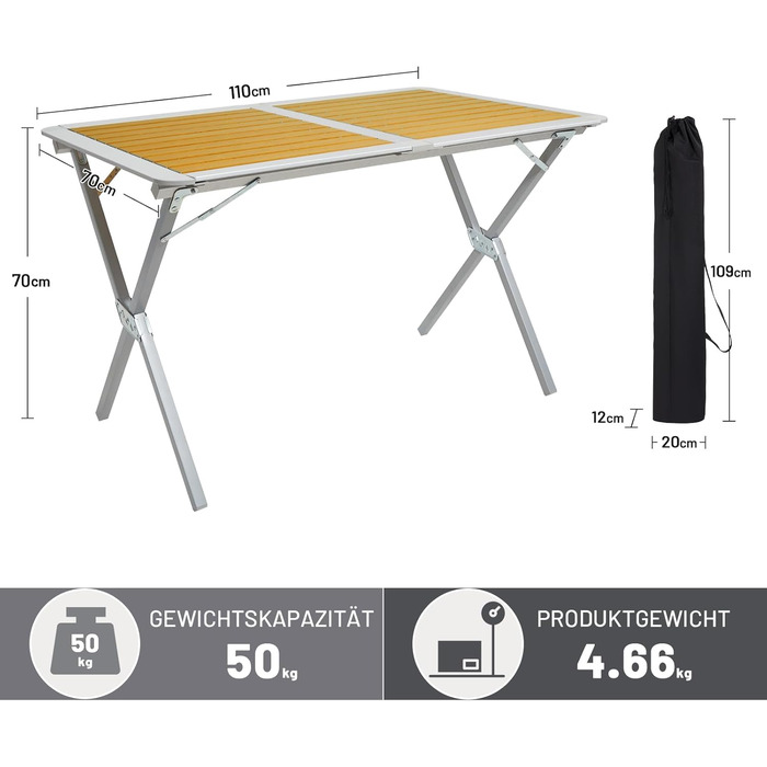 Складаний столик для кемпінгу Timber Ridge 110x70 см з алюмінію та сумкою - ідеальний для пікніків, відпочинку на природі та подорожей