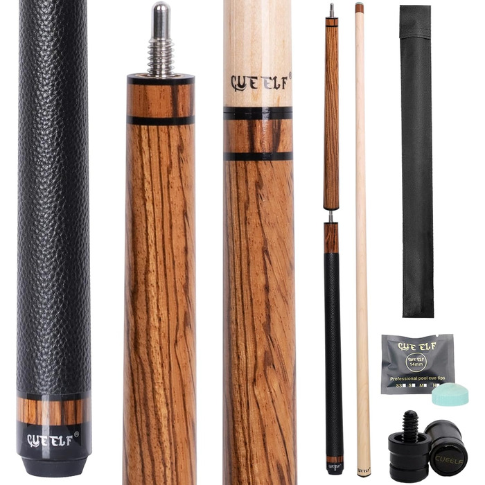 CUEELF Heavy Hitter: Більярдний кий з жорсткою бакелітовою кінцівкою для потужних брейків та легких стрибків, 21 oz, обмотка Zebra Leather, 3 частини