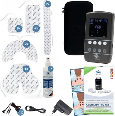 Пристрій TENS EMS STIM-PRO X9+ з 8 електродів для терапії болю, масажу та нарощування м'язів - axion® (4) X9B