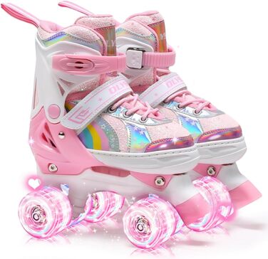 Ролики дитячі та жіночі, світлодіодні, 4 розміри, з сумкою для зберігання, для дівчаток та хлопчиків, початківців (M, Блідорожевий)