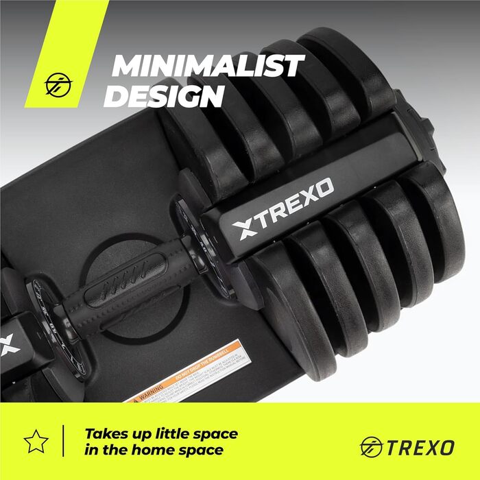 Регульована гантеля TREXO 18-40 кг з заліза, з ергономічною нековзною ручкою, чорна, для фітнесу, налаштування ваги поворотом