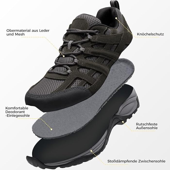 Черевики для хайкінгу чоловічі - дихаючі трекінг-кросівки для походів та хайкінгу, неслизькі та легкі, сірий (42 EU)