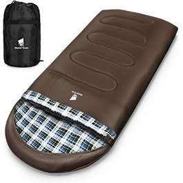 Сплячий мішок GEERTOP XXL 4 сезони, фланель, 220x100 см, для дорослих, кемпінг, подорожі, туризм (колір: коричневий)