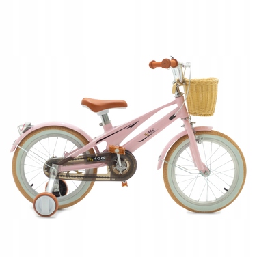 Дитячий велосипед 16 дюймів з бічними колесами та кошиком, рожевий