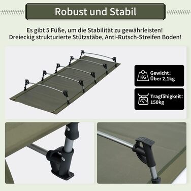 TOMOUNT Легке розкладне ліжко з алюмінію для кемпінгу - компактне, портативне, для відпочинку на природі, подорожей, пляжу (зелене)