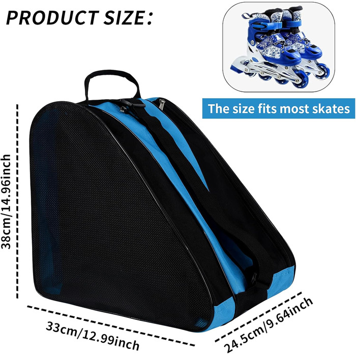 Сумка для роликових ковзанів, унісекс, з регульованим плечовим ременем, блакитна. Підходить для жінок, чоловіків, дітей.