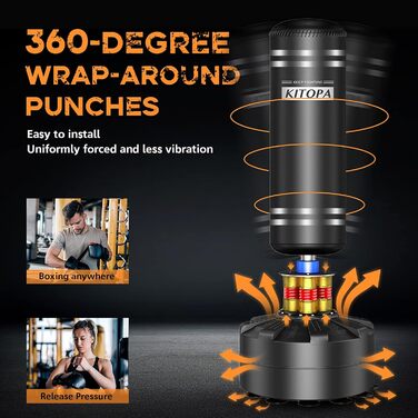 Стенд-боксерський мішок Kitopa, 178 см, 93 кг. Комплект з рукавичками для кікбоксингу, ММА, тренувань вдома