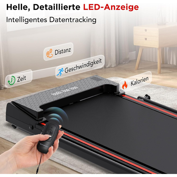 Електричний біговий тренажер складний, для дому з нахилом 5%, швидкість 12 км/год, 1400W, LCD-дисплей, чорний