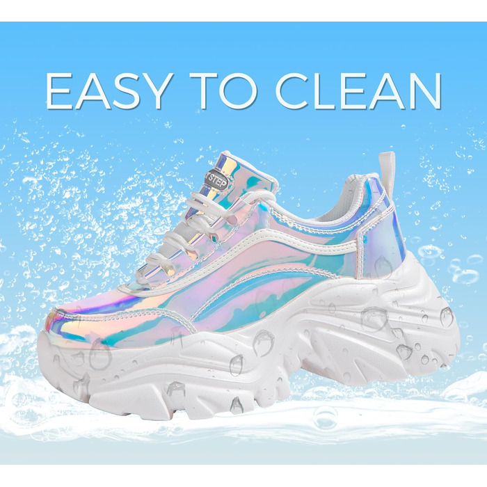 Кросівки жіночі LUCKY STEP Chunky на платформі, білі голографічні (42 EU) - зручні кеди на підборах