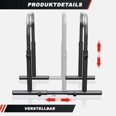 GORILLA SPORTS® Бруси для віджимань та діпів, регульовані, 80-100 см, нековзні, сталь, до 500 кг, чорні – паралети, станція для діпів, обладнання для калістеніки для дому