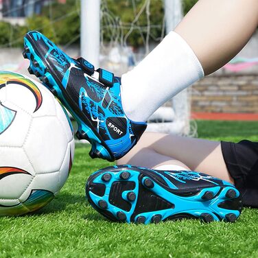 Дитячі футбольні бутси Unisex, дихаючі, для хлопчиків та дівчаток, легкі, антиковзаючі, 28-37 (31 EU), синьо-чорні