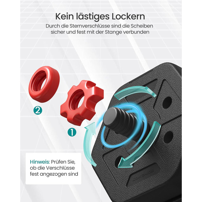 Набір гантелей SONGMICS з'єднаний штангою, шестигранний, 10-40 кг, для фітнесу та силових тренувань вдома та в спортзалі
