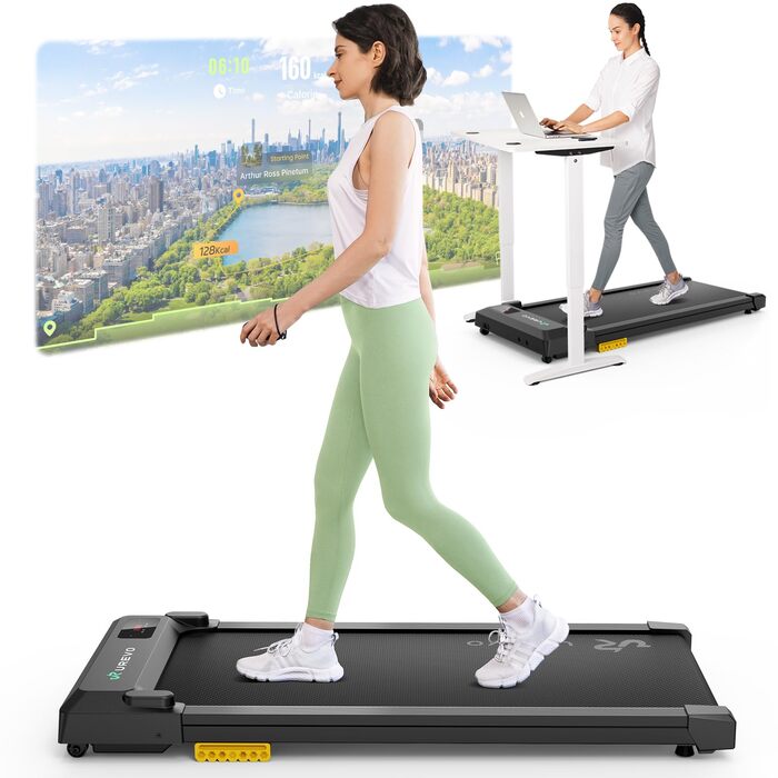 UREVO Smart Walking Pad - компактне тихе бігове полотно з амортизацією, фітнес-додаток, для дому/офісу, 2.5 PS, чорний [107T x 49B]