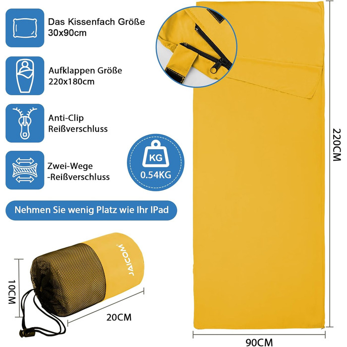 Легкий шовковий спальний мішок для подорожей 2в1, мікрофібра, зручний, компактний, для кемпінгу, зеленого кольору (Golden)