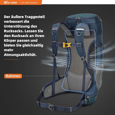 Рюкзак для туризму SKYSPER Alpen30 30 л, з вентиляцією спини, сітчастою спинкою, для гірських походів, синій