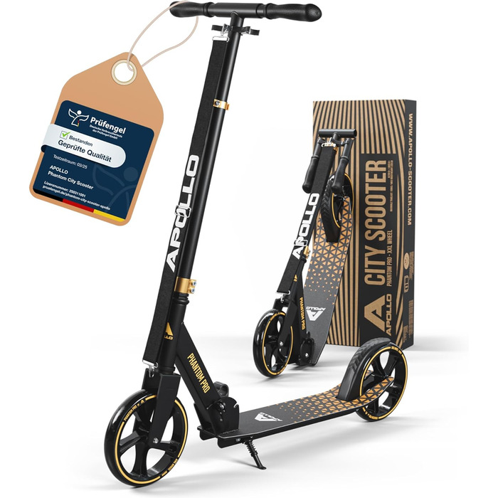 Скутер Apollo Phantom Pro City - XXL колеса, складний, регульована висота, для дорослих, дітей та підлітків, компактний міський ролер (Phantom Pro - Gold)
