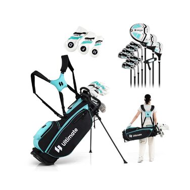 GYMAX Комплект жіночих гольф-клубів, 13-ти частинний набір з сумкою-стійкою та дощовим захистом, включає драйвер 460CC, 3 фейрвеї, гібрид, залізо 5/6/7/8/9/P/S (зелений)