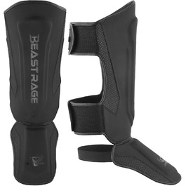 Шкіряні щитки для ніг Beast Rage для кікбоксингу, муай-тай, ММА, боксу, карате, тхеквондо та БЖЖ, з захистом зап'ястя, чорного кольору