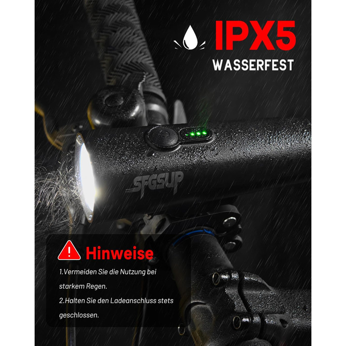 Набір велосипедних ліхтарів SFGSUP LED з USB зарядкою, водонепроникні (IPX5), схвалені StVZO